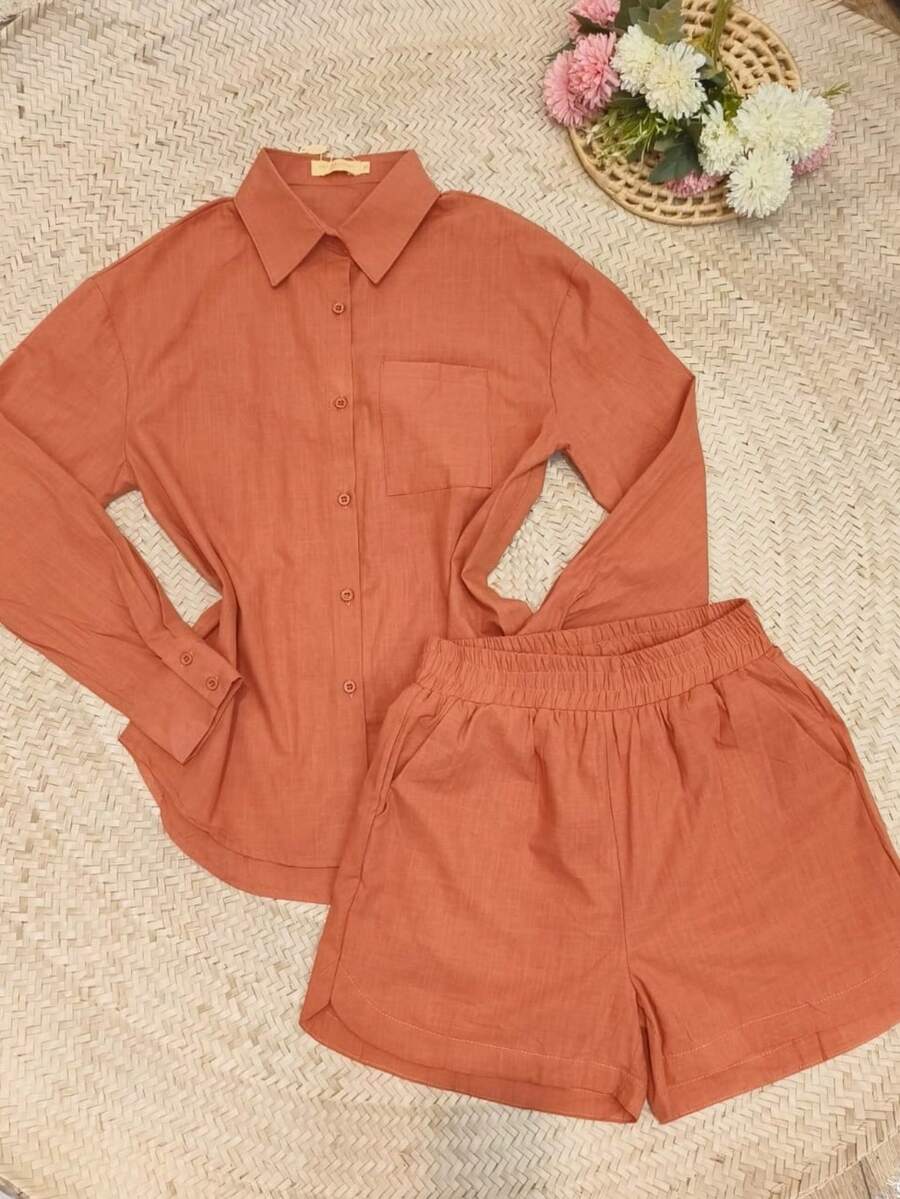 2pcs Shirt And Shorts Set - đất nung - Xem 1