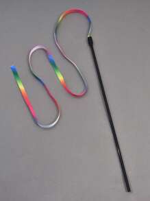 1pc 7-Color Rainbow Ribbon Cat Teaser Wand Interactive Toy
