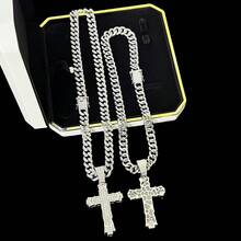 Inlaid Rhinestone Large Hole Thick Cross Pendant Necklace Personalized And Versatile Cuban Chain Luxury 18k Plated Alloy White/Yellow European And American Cool Upgraded Version Large Heavy Design Music Festival - 214nanhai-cross - View 5