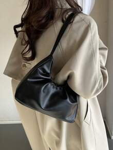 Elegant Fashion Shoulder Bag, New Spring/Autumn Solid Color Pleated Fresh Handbag With Underarm Feel - Black - View 2