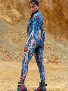 LADYINGBAY Dazzling Blue Rave Costume, Festival Clothing, Rave Clothing, Burning Man Bodysuit Women, Festival Bodysuit For Women, Rave Costume Women, Party Bodysuit Christmas Clothing, Christmas Gifts - 藍色 - 查看 2