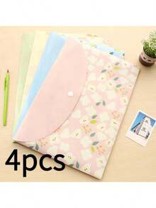 Set de 4 carpetas horizontales de documentos tamaño A4 con diseños de dibujos animados, 4 colores, bolsas organizadoras de archivos impermeables de PP con botón a presión - 4 piezas 4 colores - Ver 7