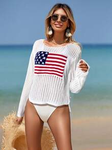 VIBEWAVE Women Casual Hollow Out Long Sleeve Pullover Lightweight Sweater For Commuting