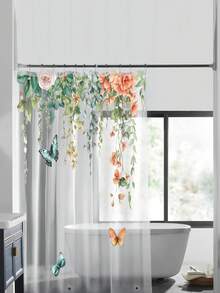 1 件藤花蝴蝶透明防水浴帘，带 12 个挂钩，夏季 PEVA 浴室/窗户/阳台窗帘，71*71 英寸或 71*79 英寸 - 彩色 - 查看 6