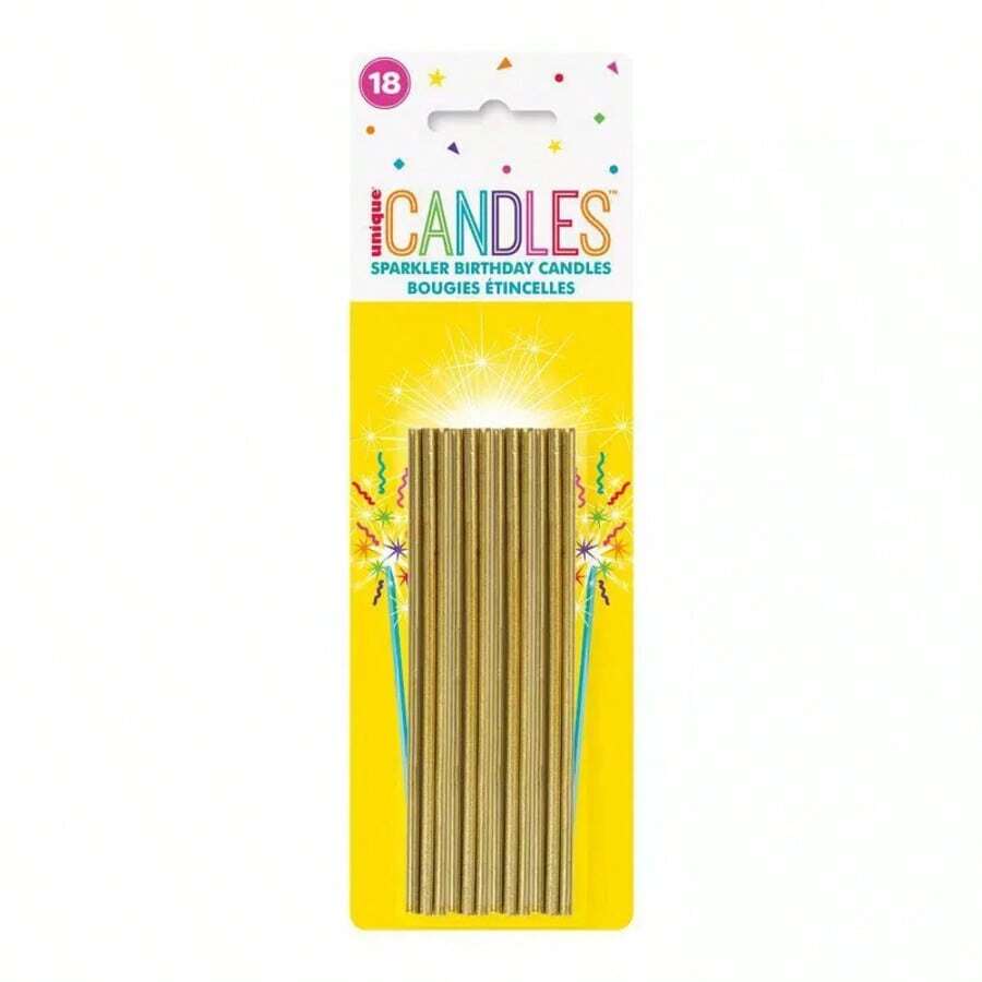 Velas de cumpleaños centellantes de 18 quilates doradas: Chispas de pastel centelleantes para fiestas - Dorado - Ver 1
