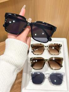 4副/套彩色塑料几何全框装饰现代简约风格眼镜，适合女性日常佩戴、节日礼物、热带海滩度假、户外休闲活动、约会装扮，是夏季海滩度假、户外活动和旅行的理想配饰。 - 4pcs 黑透灰茶豹紋組合 - 查看 3