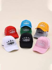 1pc Embroidered 5-Star Baseball Cap With Mesh Breathable Fabric, Adjustable Visor Sun Hat For Outdoor Travel Beach, Suitable For Men & Women, Y2K Style