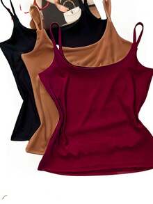 Kit Of 3 Women's Tank Tops With Thin Straps Suplex With Lining - 彩色 - 查看 2