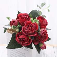 Artificial Silk Flower, Rose, Peony, Bouquet, Home Decoration, Bridal Flower, Wedding Decoration, Flower Bouquet, DIY, Faux Flower Arrangement - 粉色 - 查看 10