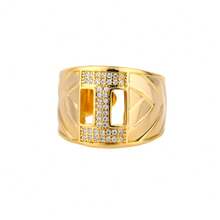 Cubic Zirconia Letter Decor Ring - Yellow Gold - View 28