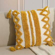 1 pièce/2 pièces Housse de coussin en canevas à motif de rayures ondulées et de diamants, avec franges bouclées, style nordique, pour la chambre, le salon, le canapé, la voiture, la décoration de jardin, sans insert, 12"X20", 18"X18"