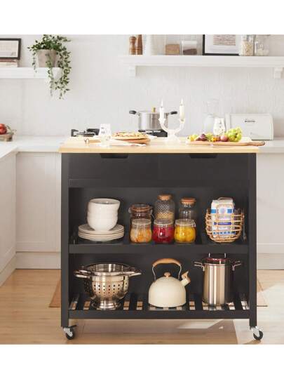 SoBuy FKW74 WN Kitchen Isl Sideboard Cart Cabinet Drawers Shelves Wit Natural Approx.: 98 94 58 Cm view 2