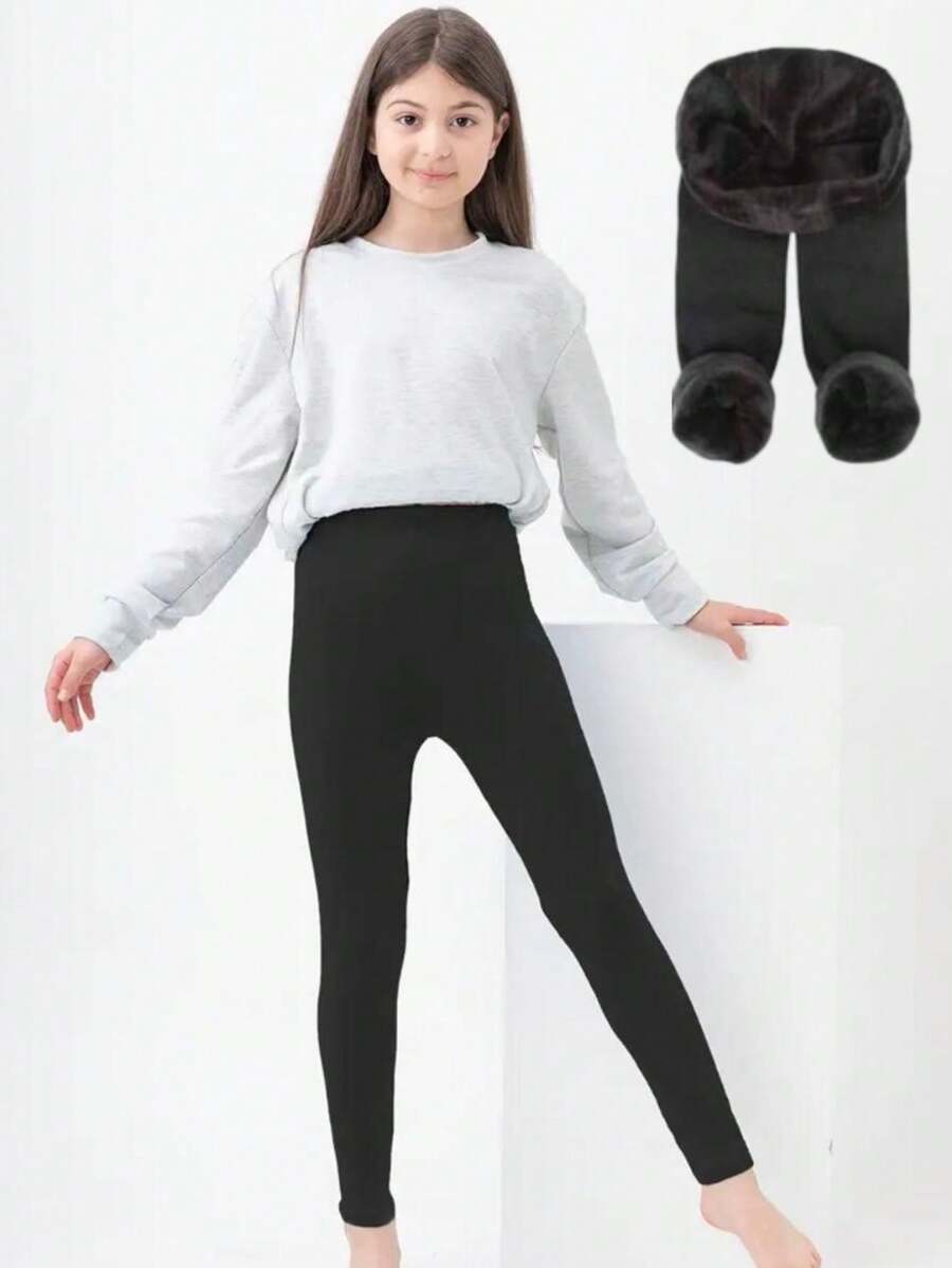 CHILDREN'S And YOUTH'S Furry Leggings And Furry CHILDREN's Inside High Waist Flannel Leggings - màu đen - Xem 1