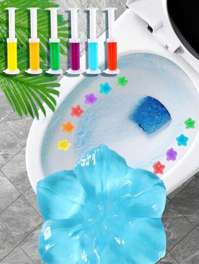 10/5/1 pièce Gel nettoyant pour cuvette de toilette, nettoyant pour cuvette de toilette, nettoyant pour cuvette de toilette à imprimé floral, désodorisant et parfum pour salle de bain, rafraîchisseur d'air, maintien de la propreté de la cuvette de toilette, convient pour les toilettes, la salle de bain, la maison, les produits de première nécessité pour les voyages