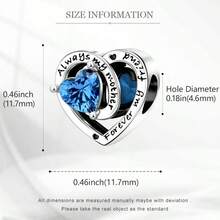Easvnya 1pc Fashionable Silver-Plated Heart-Shaped Birthstone Series, Stylish 3D Design, Suitable For Bracelet And Necklace Accessories, Can Be A Perfect Jewelry Gift For Birthday And Holidays - A Heart-shaped Birthstone Blue - View 10