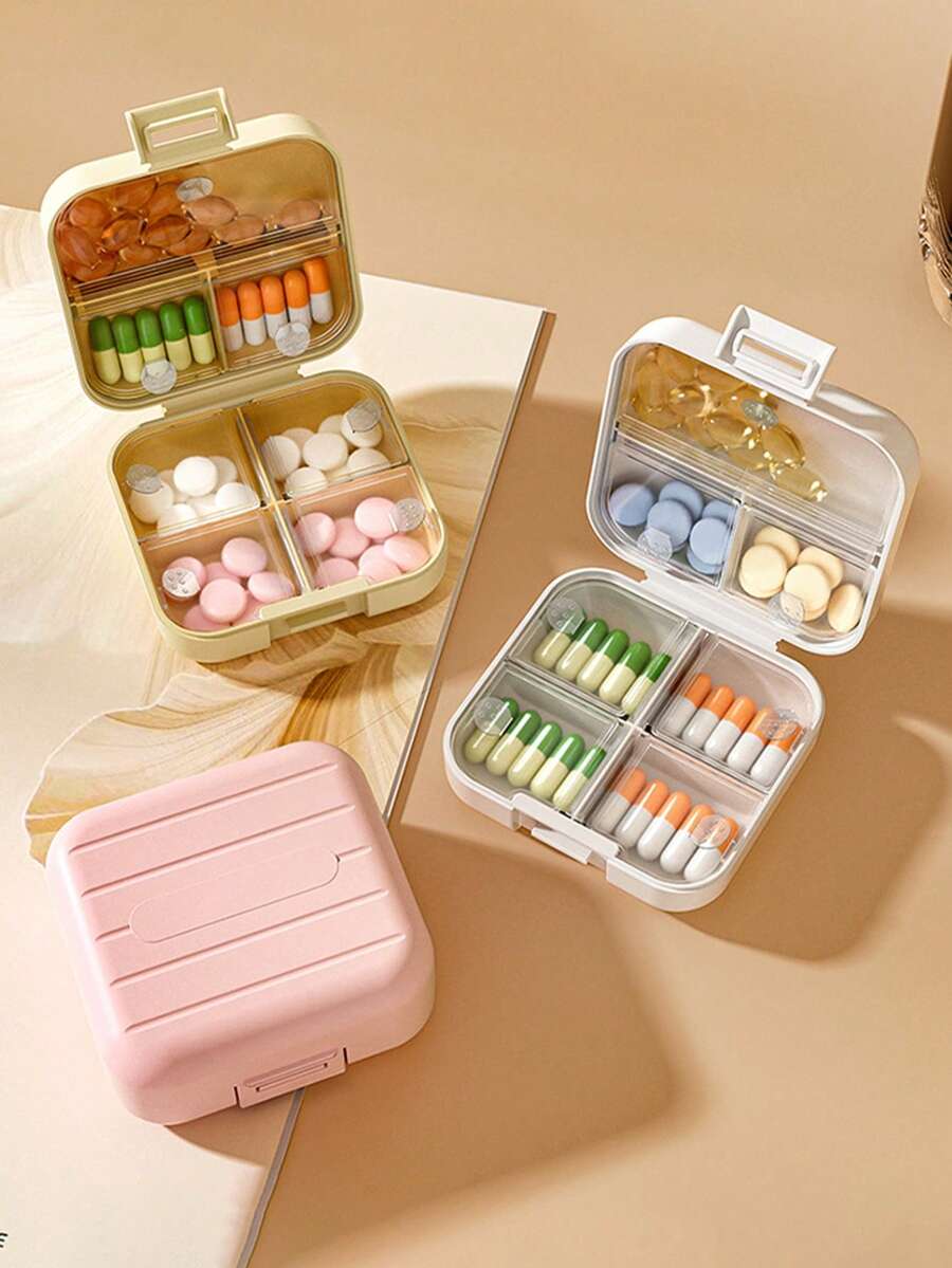 1pc/2pcs Pill Case, Portable Sealed Medicine Box, Mini Portable Pills Organizer Case, Waterproof And Moisture-Proof Travel Medicine Storage Box Small Pill Box With Separate Layers, Pocket Pill Box, Dispenser For Purse Vitamin Fish Oil Compartments Container Medicine Box, Medicine Organizer, Suitable For Outdoor Camping, Hiking, Fishing, Moisture-Proof, Mountaineering, And Travel