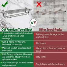50/40cm Towel Rack With Movable Hooks 304 Stainless Steel Bathroom Kitchen Towel Holder Wall Mounted Towel Rack For Home Hotel Stainless Steel Bathroom Towel Holder Storage Organizer Shelf Wall Mounted Towel Rack Home Hotel Wall Shelf For Kitchen Bathroom Towel Rack