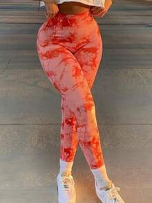 Tie Dye Seamless High Waisted Workout Leggings Women Scrunch Butt Lifting Yoga Gym Athletic Pants