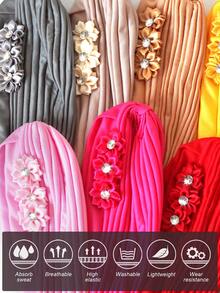 1pc Vintage Women's Solid Rhinestone Flower Casual Bandana Hair Wrap Hat, Versatile Watermelon Hat Hair Sleep Cap Sleep Bonnet,Beach,Travel - Multicolor - View 6