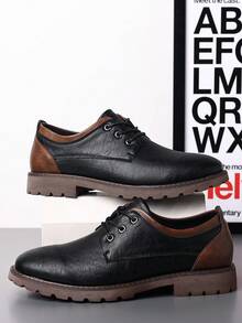 Men's Formal Lace-Up Leather Shoes, Casual Flat Shoes, Fashion New Style, Brown/Black Brogue Wingtip Business Dress Shoes, Oxford Style - Black - View 1