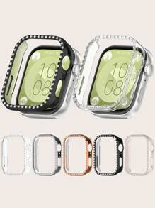 1 pieza Funda protectora con una de cristales de unicolor y estilo casual, a prueba de arañazos compatible con el reloj inteligente Watch Fit 3