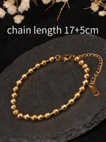 1pc 18K Gold Color Bead Chain Stainless Steel Adjustable Bracelet, Geometric Minimalist Design, Suitable For Men And Women Daily Wear, Girlfriend Gift