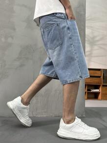 HEHCN Men's Front Button Pocket Casual Denim Shorts, Vintage Washed Blue Retro American Streetwear Bermuda Jeans, Suitable Gift For Boyfriend, Husband