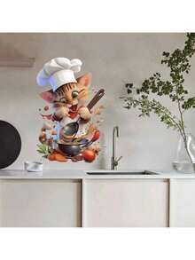 1pc Creative Cute Kitchen Mouse Self-Adhesive Wall Sticker, Suitable For Home Decor Stickers In Kitchen, Living Room Corner, Stairs Wallpaper Wall Paper Wall Stickers Room Decor Wall Decor Kitchen Decor - Multicolor - View 11