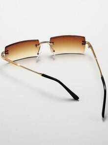 1pc Metal Frameless Rectangular Fashion Gradient Fashion Glasses, Suitable For Outdoor Travel Rectangular Shape Shades - Shuanglan - View 5