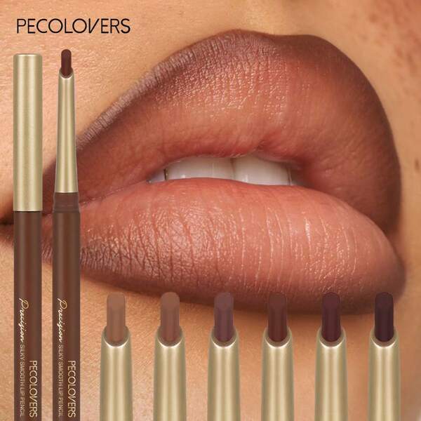 PECOLOVERS Lápiz delineador de labios de 6 colores mate con diseño biselado, lápiz de labios color marrón nude, delineador de labios de larga duración y a prueba de agua para maquillaje