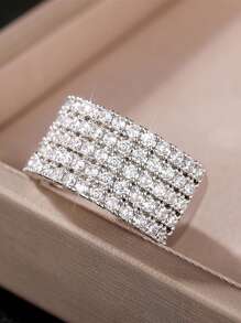 Stylever 1pc 925 Sterling Silver Deluxe Five Rows Full Of Zirconia Ring Fine Jewelry Gift For Women Elegant Ring Daily Versatile Style Party Decoration Fine Gift For Women