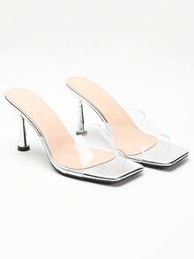 Women's Minimalist Open Toe High Heel Sandals, Comfortable Casual Slip-On Outdoor Slippers, Suitable For Summer - Silver - View 5