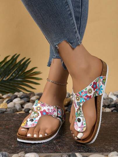 2025 Angled Flip Flops Couple Style, Summer Outdoor Wear Non-Slip Beach Sandals, New Korean Version Simple Soft Cork Slippers (Shoes Run Small, Suggest Ordering One Size Up)