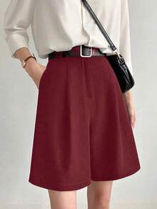 Tailored Bermuda Shorts Without Belt - Gringa Fashion - Burgundy - View 1