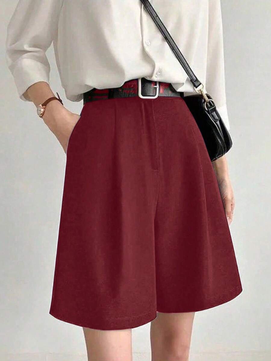 Tailored Bermuda Shorts Without Belt - Gringa Fashion - Burgundy - View 1