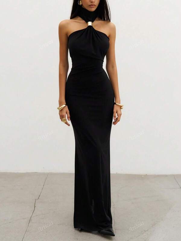 High Neck Sleeveless Bodycon Long Party Dress Spring Summer, Formal, Gown, For Evening, Wedding Guest