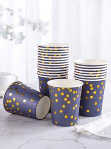 96 件/套金箔生日派对用品，包括 7/9 英寸海军蓝金色一次性纸盘、杯子、餐巾，适用于生日、婚礼、派对 - 彩色 - 查看 7