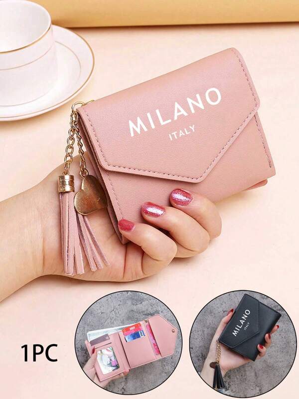1 pieza Cartera de mujer de piel sintética, con estilo de letra con "Milano" impreso, estilo casual con cierre a presión, conveniente, hermoso, duradero, ligero y fácil de llevar, adecuado para viajar y para regalar a familiares y amigos
