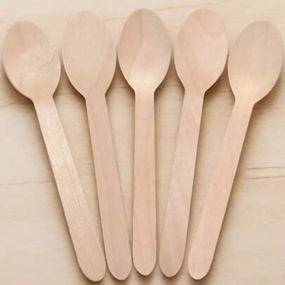 10/50/100 Disposable Wooden Spoons/Small Wooden Spoons, Disposable Wooden Cutlery, Made Of High-Quality Birch, Compostable Birch, Disposable Wooden Spoons For Afternoon Tea, Wooden Spoons For Ice Cream, Suitable For Desserts, Ice Cream, Cakes, Party Supplies For Graduation, Birthday, Wedding, Camping, Concave Tip, Suitable For Christmas, Easter, Halloween, Graduation Season, Birthday Party, Camping And Restaurant Utensils