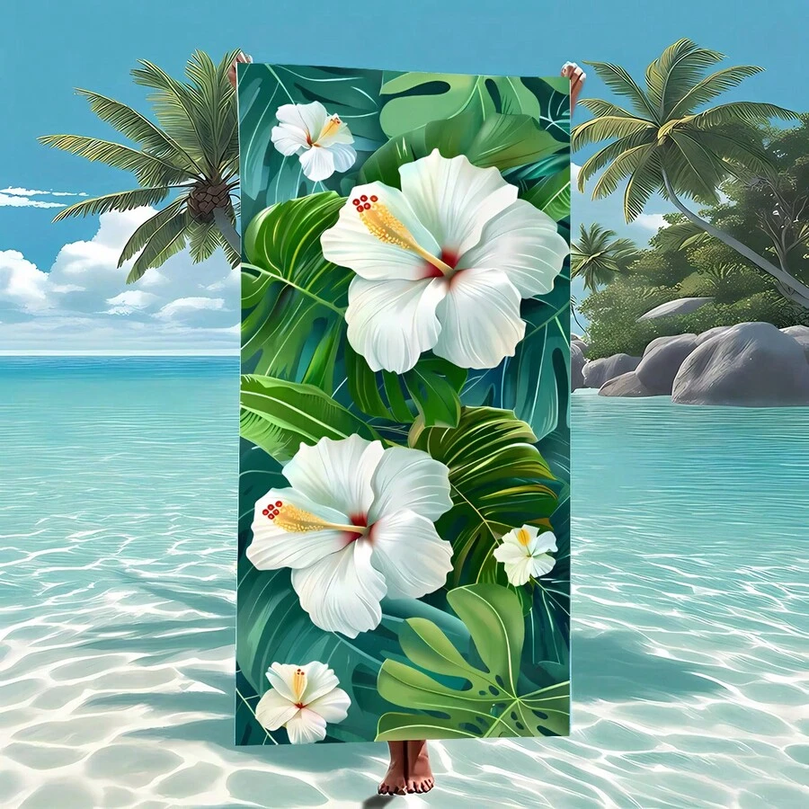 [速干超细纤维沙滩巾]，花卉图案沙滩巾，简约风格，超大尺寸，柔软，亲肤，防紫外线，防沙，高吸水性，适合夏季，海滩，露营，运动，必备夏季礼物节日浴室装饰旅行必需品旅行配件海滩必需品 - 彩色 - 查看 1