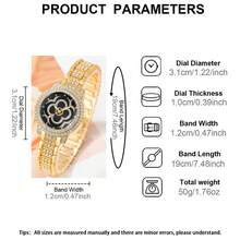 5 件女士时尚罗马混合表盘水钻英国手表配珠宝配饰水钻玫瑰项链耳环戒指套装（无盒） - 金色 - 查看 6