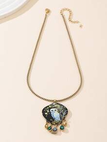 1pc Owl Necklace And 1 Pair Owl Earrings Set. Wearing This Jewelry Set, It's As If Stepping Into The Quiet Forest At Night. The Lively Owl Pattern, Complemented By The Exquisite Gemstone Accents, Dances Lightly Around Your Neck And Ears. Every Detail Speaks Of Mystery And Elegance, Adding A Unique Charm To Your Style And Making You Stand Out In The Crowd. - Multicolor - View 9