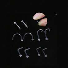 12PCS/Pack Simple Invisible Transparent Nose Piercing Nose Ring Soft Rod For Students Body Piercing Suitable The Healing Period. - Clear - View 2