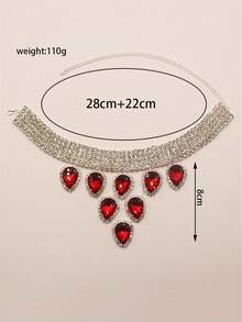 Fashionable Luxury Shiny Water Drop Shaped Crystal Necklace, Sexy Clubwear Choker Jewelry Accessories For Women - Red - View 3
