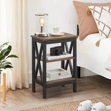 VECELO Set Of 2 Nightstand With 3-Tier Open Shelves - X-Shape Metal Frame Bedside Table, Small End Table For Bedroom & Living Room,Brown - màu nâu - Xem 5