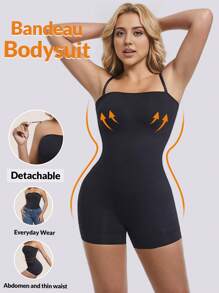 Body bandeau, lingerie gainante sans couture avec lift des hanches et contrôle du ventre, body unicolore
