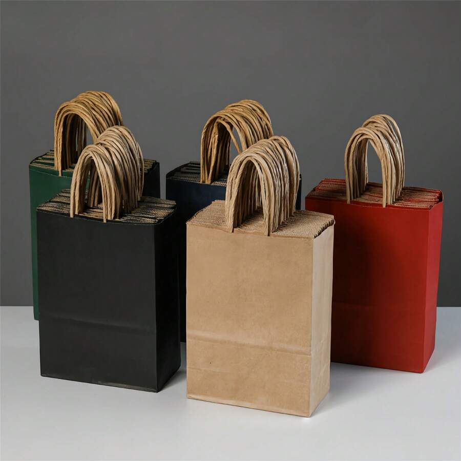 1/12pcs Random Color Brown Kraft Paper Gift Bags, Versatile DIY Bags - Multicolor - View 1