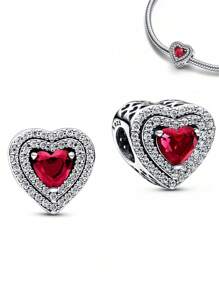 1 pièce 2025 Nouveau bracelet de mode haut de gamme pour femmes DIY meilleures . Bracelet à perles avec bouton strass et charms cœur rouges brillants. Convient pour un port quotidien, idéal pour la Saint-Valentin, la Fête des Mères, les fêtes entre dames, un cadeau d'amour romantique, un bracelet à breloques