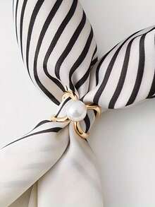 4PCS Accessories Women Fashion Hijab Pins Casual Simple Bohemian Style Gold Faux Pearl Silk Scarf Combination Buckle Corner Knot Ring Multi-Functional Scarf Fixed Buckle For Dress - Multicolor - View 4