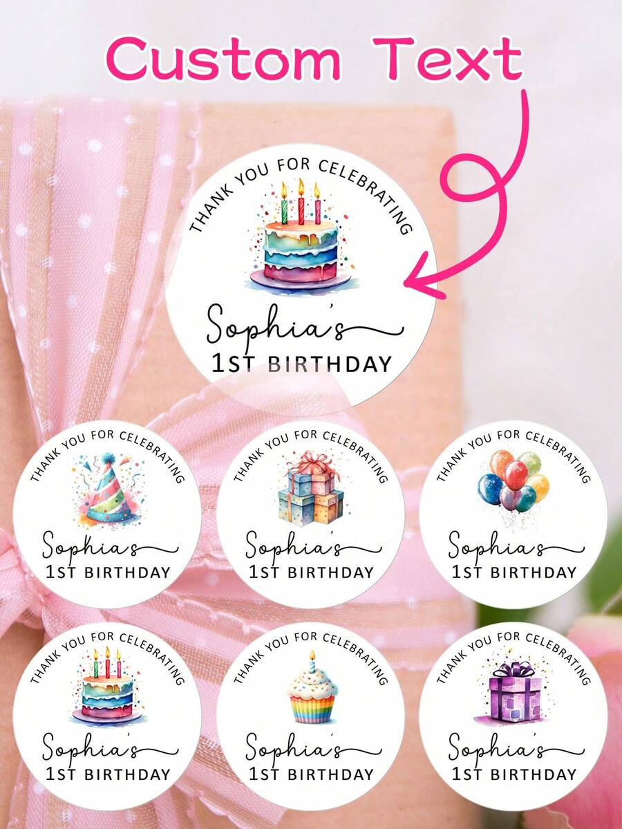 15/35/70pcs Customized Birthday Party Gift Stickers, Personalized Happy Birthday Labels, Colorful Birthday Party Decorative Stickers, PVC Material, Customized Happy Birthday Stickers, Gift Packaging Supplies - Multicolor - View 1
